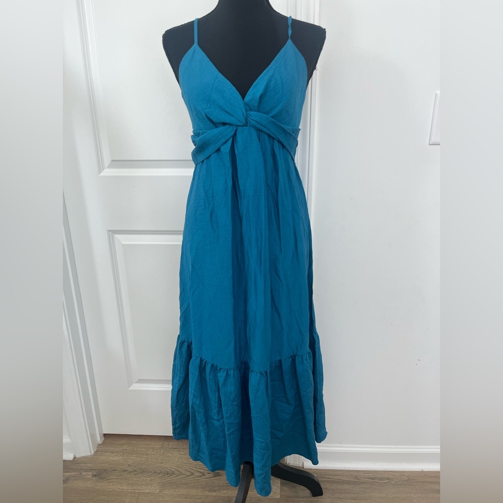 Banana Republic Twist-front Midi Dress Sz 8‎ Blue Adjustable Tiered NEW